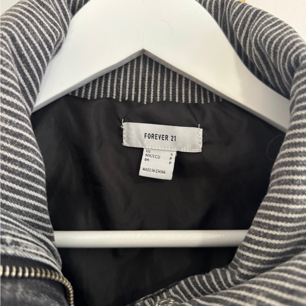 Forever 21 Striped Grey Denim Bomber Jacket - Picture 3 of 4